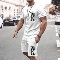 „Crown Casual“ vyriški 3D marškinėliai | Balta vasarinė medvilnė | Vyriški kostiumai sportinio kostiumo šortai ir rinkinys „Letter Crewneck Outdoor“. S