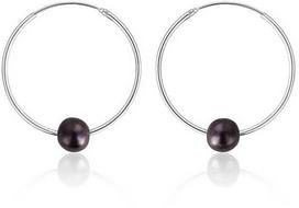 Jwl Luxury Pearls Sidabriniai auskarai apskritimai su tikrais juodais perlais JL0632