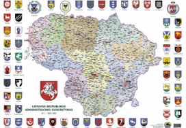 LR administracinis suskirstymas, žemėlapis su herbais M1:800000 47x63,7cm, lamin - Nėra Autoriaus