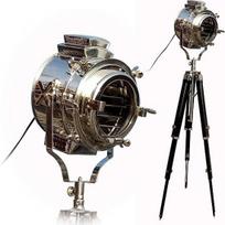 „Vintage Studio“ kolekcionuojamas „Naucal Chrome“ prožektorius, juodas trikojo prožektoriai, toršerų lempa gray