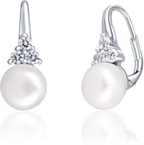 Jwl Luxury Pearls Prabangūs sidabriniai auskarai su tikru perlu ir cirkoniais JL0641