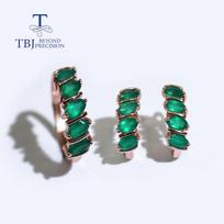 Naujas natūralaus žalio agato papuošalų rinkinys moterims Puikūs papuošalai 925 sterlingų sidabro brangakmenio žiedas auskarai kasdienai nešiojami dovana us ring size 5# žalia