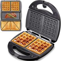 „3 viename“ elektrinė sumuštinių kepimo mašina, „Panini Press“ grilis ir vaflinio lygintuvo rinkinys su nuimamomis nepridegančiomis plokštėmis