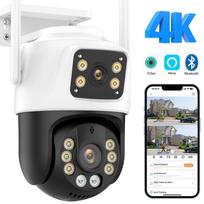 Nauja ES lauko PTZ kamera su 4K 8MP HD Wifi IP kamera dviejų ekranų automatinio sekimo belaidžio saugumo apsauga CCTV stebėjimo iCSee 4MP Camera