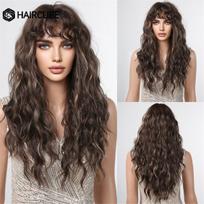 HAIRCUBE Long Kinky Garbanotų netikrų plaukų sintetiniai perukai Afrikos moterims Tamsiai rudi gilių bangų perukai su kirpčiukais Kasdieniai Cosplay pluošto perukai