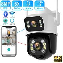 8MP 4K dvigubo objektyvo „Wi-Fi“ PTZ kamera „Smart Home Night Vision“ dvigubo ekrano lauko saugumo apsauga CCTV IP kamera ICSEE APP EU Plug