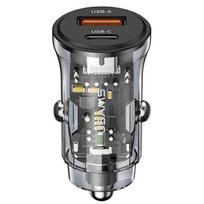USAMS 30W Car Charger, 1x USB + 1x USB-C, Fast Charging