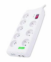 EVER Surge protector Home 2m, 8 outlets, USB