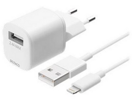 Įkroviklis DELTACO 100 - 240 V, 2.4 A, 12 W, USB-A - Lightning, baltas / USB-AC181