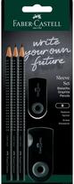 Rinkinys Faber-Castell GRIP: 3 pieštukai (B)+trintukas+drožtukas, Black, bl