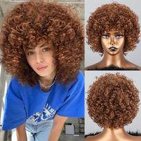 XINRAN Afro Kinky garbanotas perukas trumpas sintetinis su kirpčiukais Juodi plaukai Helovinas karščiui atsparus pluoštas skirtas Afrikos moterims kasdieniam dėvėjimui 25cm