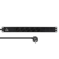 Lanview 19"" rack mount power strip,  1U, 10A with 5 x Schuko type