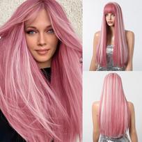 ALAN EATON Pink White Highlight tiesus perukas Ilgi sintetiniai perukai su kirpčiukais Mišrios spalvos rožinis vakarėlis skirtas moterims naudoti Cosplay