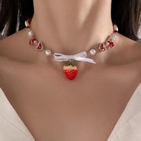 Salircon korėjiečių mielas raudonas braškių pakabukas apykaklės karoliai gotikinis Y2K širdies formos imitacinis perlų grandinėlė Choker Trend papuošalai 1