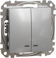 Two gang switch 10AX aluminium with blue locator LED Sedna Design SDD113105L | 3606481479303