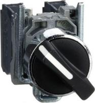 Black complete selector switch Ø22 2-position stay put 1NO+1NC. range of product: Harmony XB4 - device short name: XB4 - fixing collar material: zamak - mounting diameter: 22 mm - shape of signaling unit head: round - contacts type and composition: 1 XB4BD25 | 3389110118964