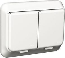 Double socket outlet with lid, white IP44 Exxact WDE002592 | 3606480203893