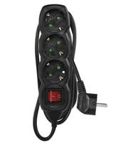 Prailgintuvas 3 lizdų 1.5m su įžeminimu ir jungikliu juodas 1.5mm²