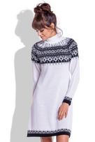 Megzta norvegiško rašto suknelė moterims Fobya F346, balta, L/XL