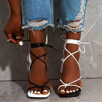 Women's Gladiator Sandals Narrow Band Flip Flops Women Ankle Straps Shoes Ladies Sexy High Heels Footwear Plus Size 39 juoda balta spalva