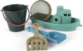 Smėlio žaislų ir laivelio rinkinys BLUE MARINE TOYS medvilnės maišelyje