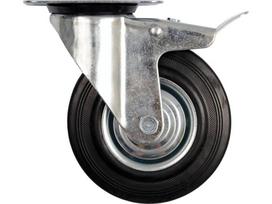 Ratukas vežimėliui d-125mm, 100kg, guminis, juodas, pasukamas su stabdžiu Vorel