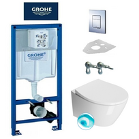 Grohe potinkinis wc rėmas chromo spalvos mygtuku ir GSI Modo pakabinamas klozetas su SWIRLFLUSH® nuplovimo sistema