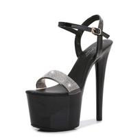 Moteriški batai Madingi aukštakulniai naktinis klubas Kalnų krištolas vientisos spalvos sandalai 181 serija 17 cm kulnas 7 cm platforma LFD 34 juoda