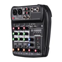 AI4 kompaktiškas maišymo pultas skaitmeninis garso maišytuvas 4 kanalų BT MP3 USB įvestis + 48 V fantominė galia muzikos įrašymui DJ tinklas Tiesioginė transliacija karaoke US Plug juoda