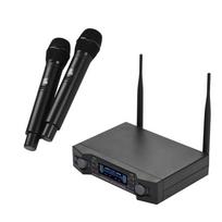 U2 UHF belaidžio mikrofono sistema 2 delniniai mikrofonai ir 1 imtuvas su LCD ekranu karaoke namuose US Plug juoda