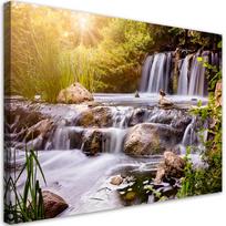 Drobės spaudinys Krioklys per saulėtekį gamta 60x40 balta
