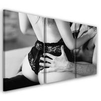Trijų dalių paveikslo drobės atspaudas Seksualus poros kūnas 60x40 juoda/balta