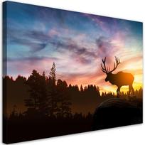 Spaudinys ant drobės Elniai saulėlydžio metu 60x40 oranžinė