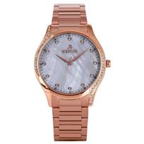 Westar Zing Crystal Accents Rose Gold Tone Stainless Steel White Mother Of Pearl Dial Quartz 00127PPN611 Womens Watch