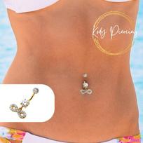 KODY PIERCING 18K paauksuotas begalybės bambos žiedas su krištoliniu rutuliuku