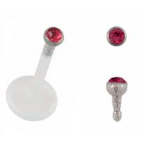 Labreto auskaras Raudonas kristalas Bioflex strypas 8mm