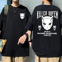 Anime JoJo's Bizarre Adventure Killer Queen Dvipusis spaudas Marškinėliai Unisex Moterų Mada Medvilniniai Marškinėliai Unisex Unisexga Juodi Marškinėliai L white