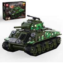 MOULD KING 20024 M4 Sherman tankų konstravimo rinkinys žaislinis nuotolinio valdymo elektrinis bako konstravimo blokas vaikams nuo 8 metų(961 vnt) žalia