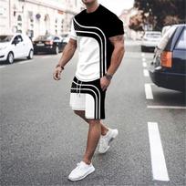 Vyriški prabangūs marškinėliai, 2 dalių rinkiniai, 3D spausdinimas, sportiniai trumpomis rankovėmis, apvaliomis kaklomis, laisvalaikio stiliaus, tinkantys drabužiai vasarai XL