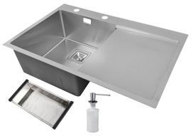 Nerūdijančio plieno plautuvė D7850H SATIN dešinė, su sifonu