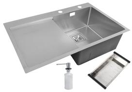 Nerūdijančio plieno plautuvė D6845H SATIN kairė, su sifonu