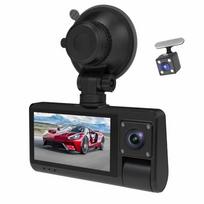 3 kameros Dash Cam Liečiamas ekranas Skaidrus automobilio galinio vaizdo veidrodėlis automobilio vaizdo įrašymo vaizdo kamera platus juoda