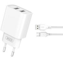 XO CE02C USB charger, 2xUSB 2.1A, with Micro USB cable, 1m