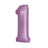 Folinis balionas su heliu, skaičius 1 - 76cm, levandų spalvos