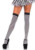 Leg Avenue Striped Nylon Thigh Highs 6005 Black & White