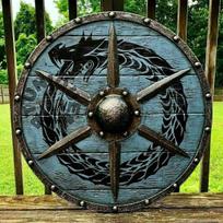 Apvalus skydas LARP Viking Runes Šalmas iš skandinaviško rašto medinis