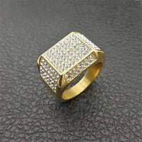 Vyriškas žiedas „Iced Out“ „Bling“ papuošalai, didmeninė prekyba vyriška aukso spalva, nerūdijantis plienas, paklotas kalnų krištolas, kvadratiniai žiedai vyrams anillos 12