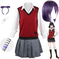 Kakegurui Aistringas Lošėjas Ikishima Midari Cosplay Perukas ir Aksesuarai JK Uniforma Mokyklinė Mokyklinis Kostiumas Helovino Kostiumai L-(Costume+Wig)