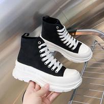 New Platform Canvas Shoes Women's Elevator Shoes Fashion High-top Casual Shoes Couple Shoes 35 juoda