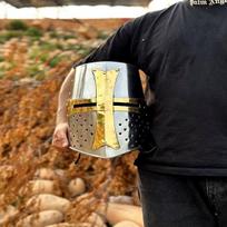 Tamplierių šalmas Viduramžių kryžiuočių šalmas Tamplierių riterio šalmas su Mason's Brass Cross Medieval Armor sidabro spalvos Cosplay šalmu